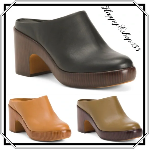 Vince Shoes Vince Leather Navina Clogs Platform Sole Block